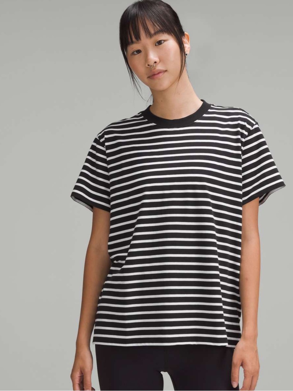 LULULEMON All Yours Cotton T-Shirt *Yachtie Stripe Black White*